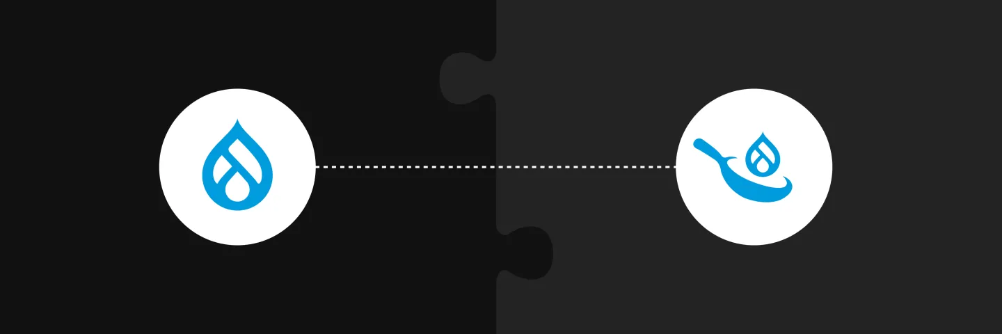 Two interlocking puzzles with Drupal and Drupal Recipes logos