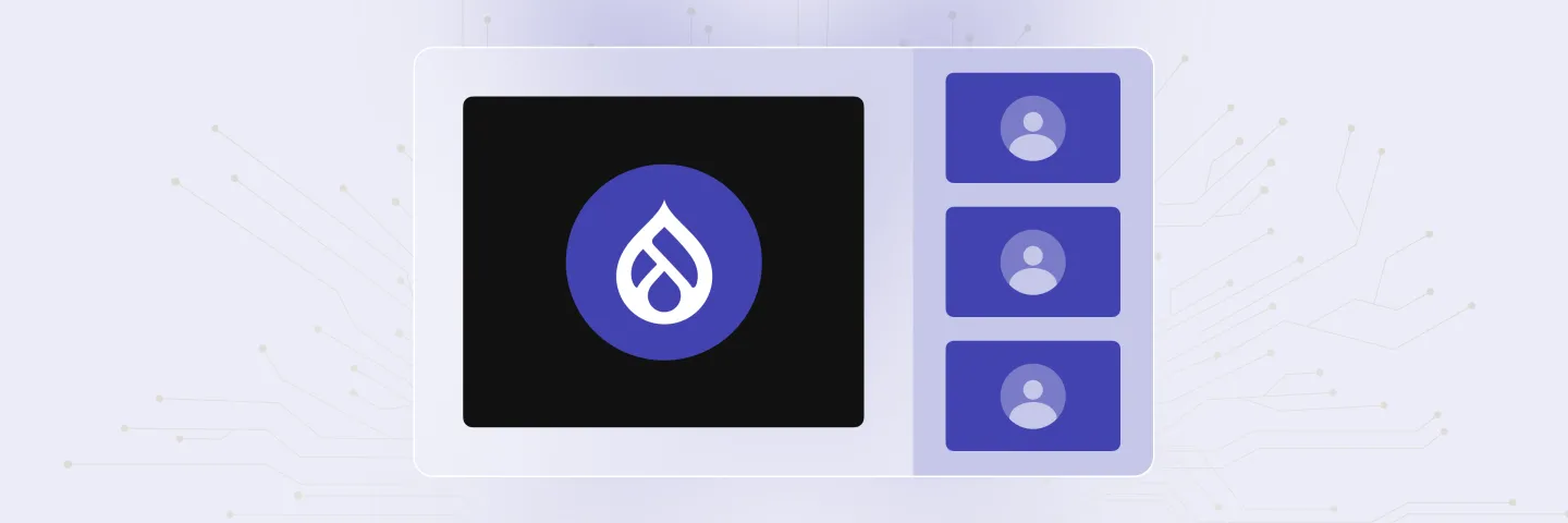 UI con el logotipo de Drupal y tres iconos de usuario laterales