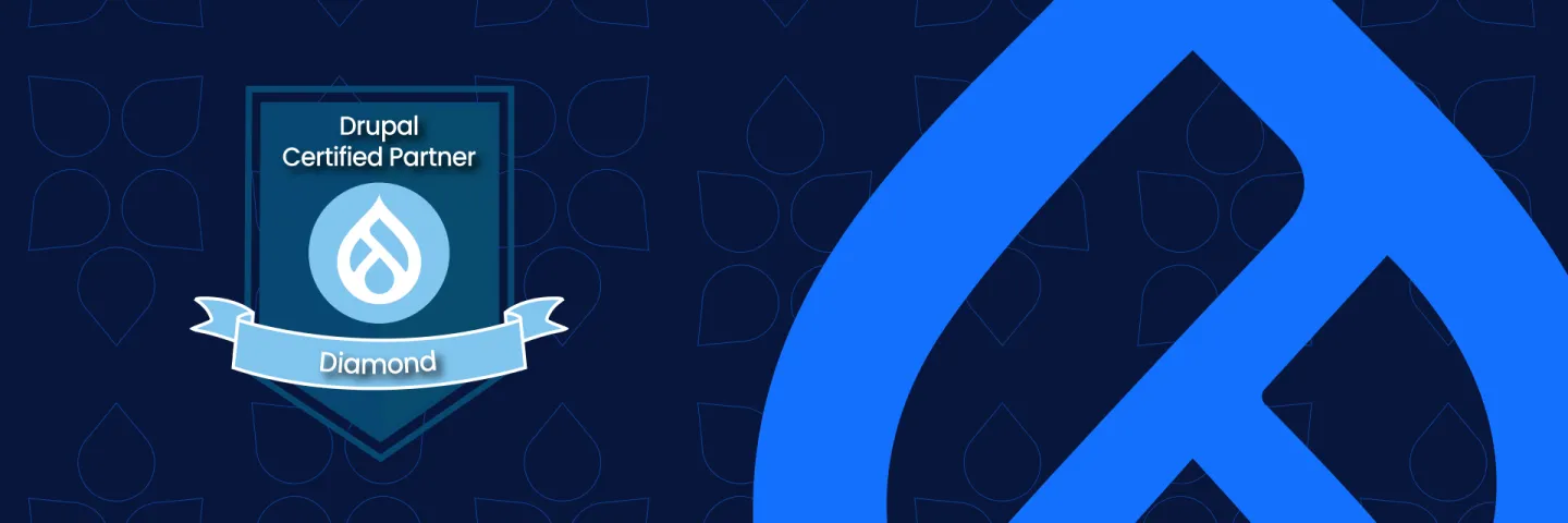 Insignia de "Diamond Drupal Certified Partner" y logotipo de Drupal