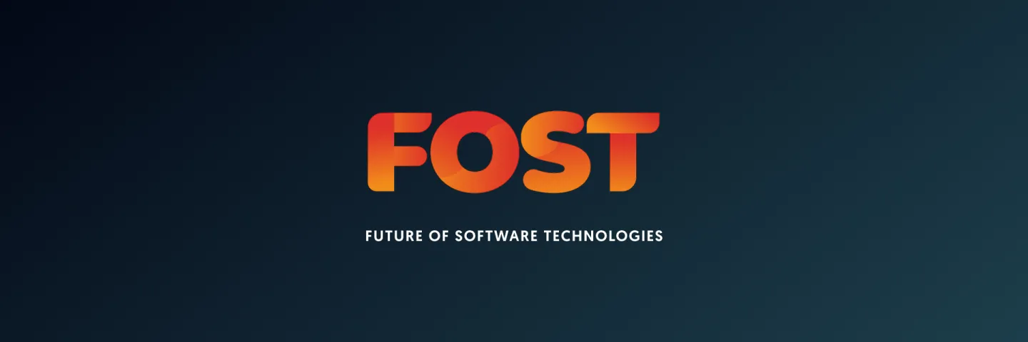 Logo of FOST on a dark blue background