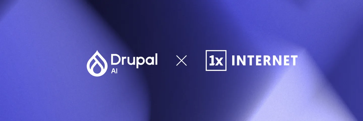 Drupal AI and 1xINTERNET logos on a blurred purple gradient background