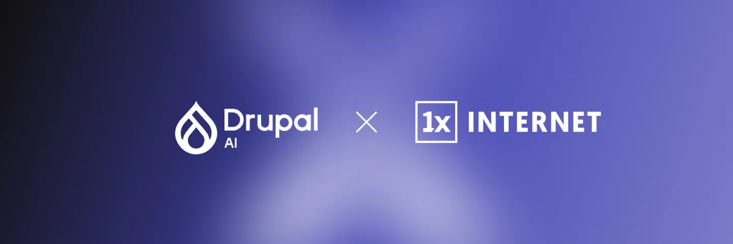Drupal AI and 1xINTERNET logos on a gradient purple background
