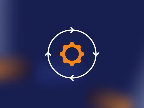 An orange gear in the center with white arrows around it