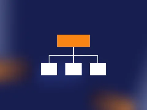 Flowchart with an orange top box connected to three white boxes below