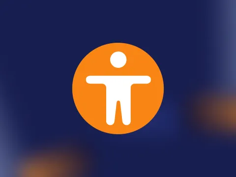 White accessibility symbol on an orange circular background