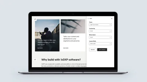 Screenshot of the editorial experience with 1xDXP