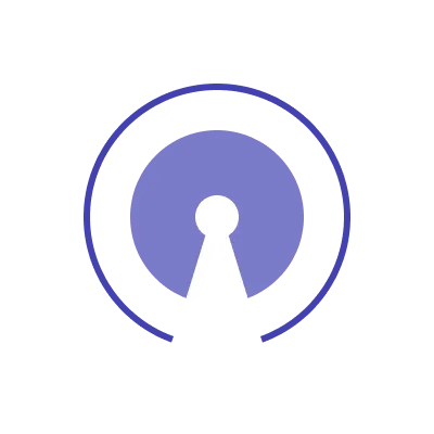 Ein kreisförmiges Symbol mit einem Open-Source-Logo