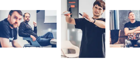 Three photos of our team at the workshop