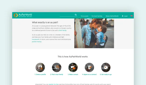 Info page about au pairing service on the AuPairWorld website