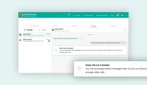 Icebreaker messaging feature on the AuPairWorld website