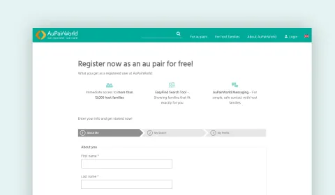 A registration form on the AuPairWorld website