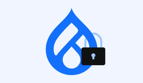 Drupal logo with a padlock, representing security