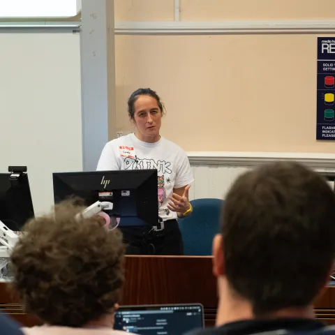 Emma Horrell on stage at DrupalCam Scotland