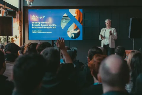 Baddy keynoting at DrupalCamp Berlin 2024