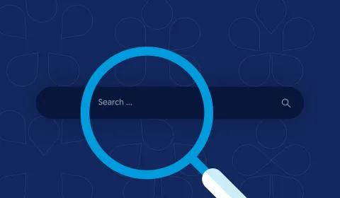 Search bar and a search term within a magnifying lens