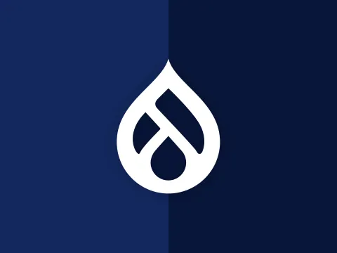 Drupal logo on a blue background