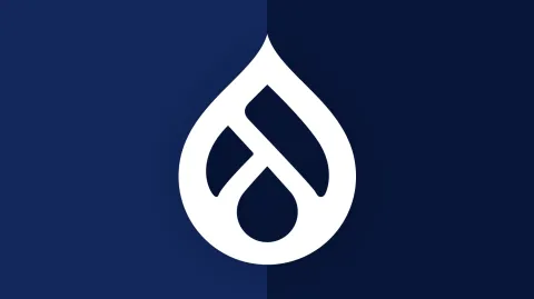 Drupal logo on a blue background