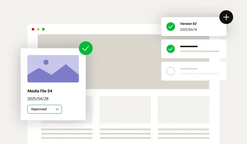 A workflow dashboard showing approvals and file versions