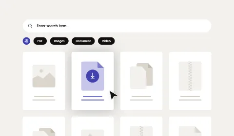 A search bar with file previews and available search filters