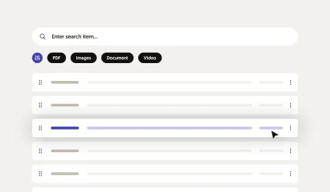 A search bar with product previews and available search filters