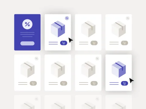 An organised library with multiple product and discount icons