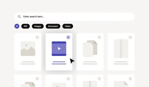 Una barra de búsqueda con previsualización de archivos y filtros