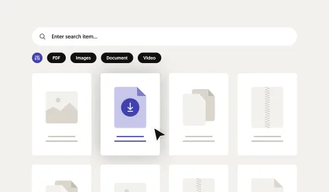 A search bar with file previews and available search filters