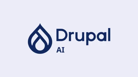 Logo of Drupal AI on a light blue background