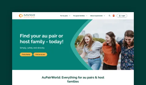 Screenshot of the AuPairWorld website homepage