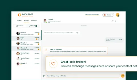 Icebreaker messaging feature on the AuPairWorld website