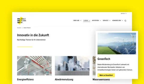 Screenshot from UTBW website showing sustainable topics for businesses