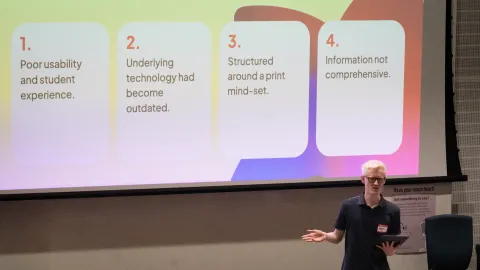 Aaron McHale giving a talk at DrupalCamp Scotland 2025