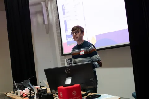 Joey Gartin giving a talk at DrupalCamp Scotland 2025