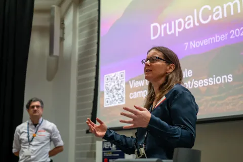 Laura Waldoch giving a talk at DrupalCamp Scotland 2025