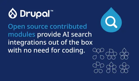 Drupal logo with a text about open-source AI search integrations