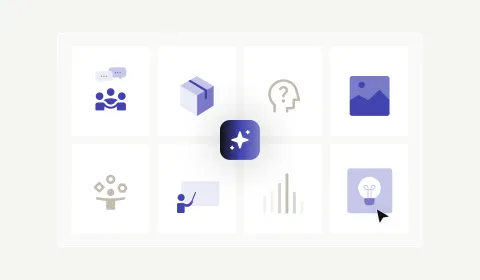 Grid of icons representing concepts like collaboration, exploration, and creativity