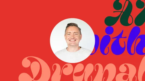 Photo of Christoph on a red patterned background