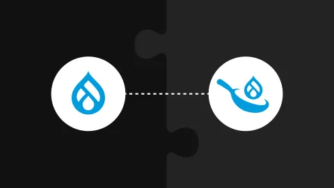 Two interlocking puzzles with Drupal and Drupal Recipes logos