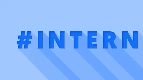Hashtag #intern on a light blue background