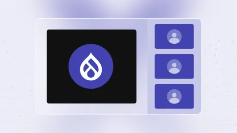 Benutzeroberfläche mit Drupal-Logo und drei Benutzer-Symbolen an der Seite