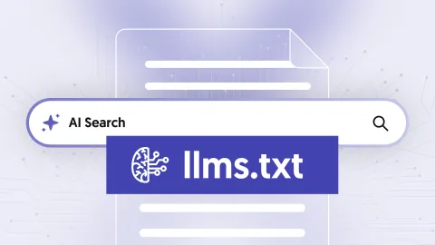 AI-powered search bar with a document labeled llms.txt