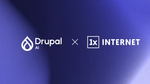 Drupal AI and 1xINTERNET logos on a blurred purple gradient background